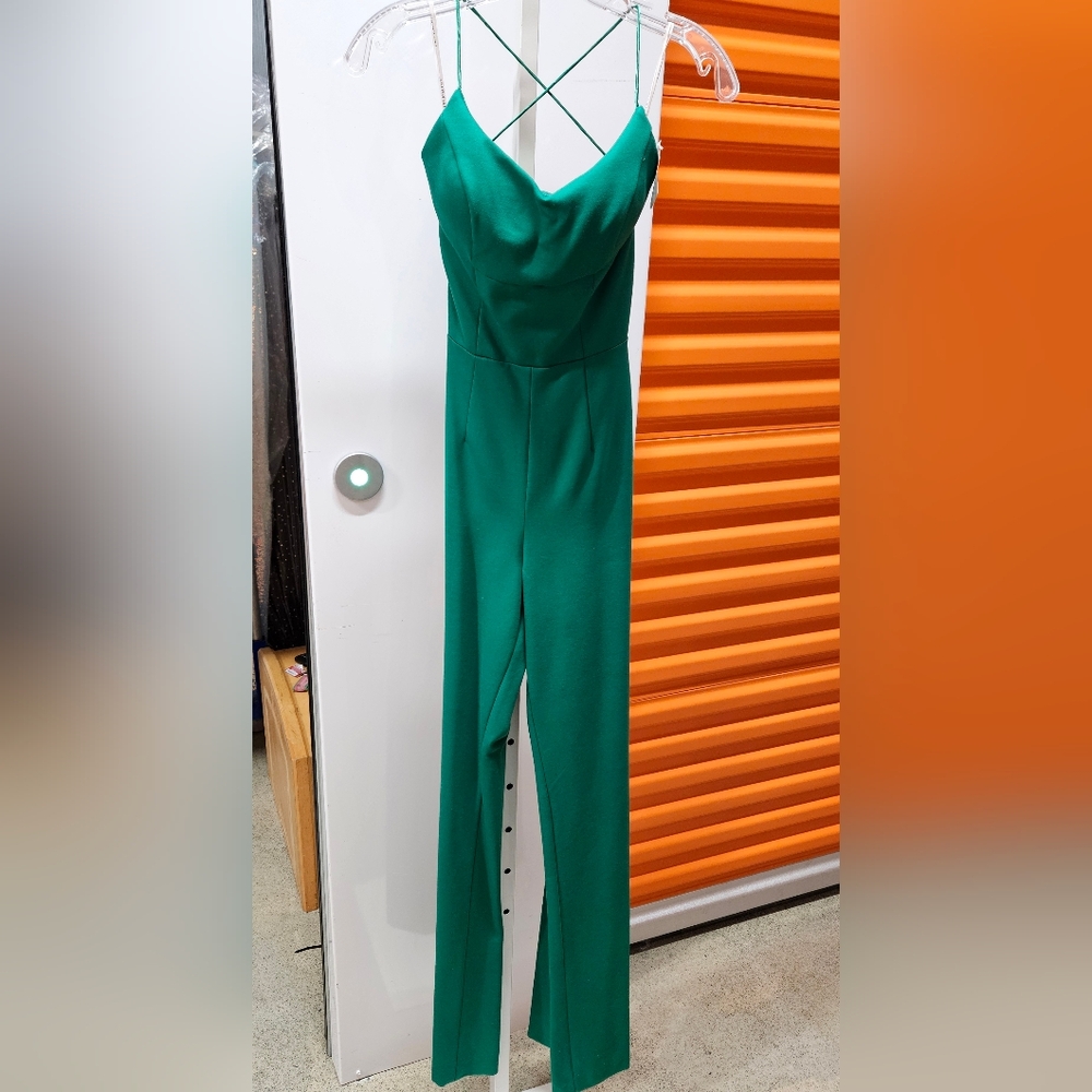 Sherri Hill #52290 Strappy Emerald Jumpsuit, Size 0